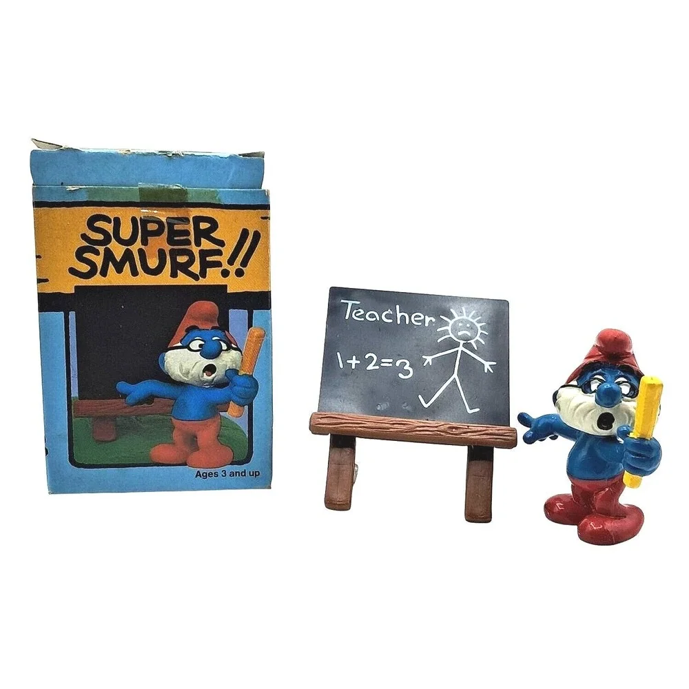 Vintage Schleich Super Smurf Blackboard Teacher Figure OS Blue 6732‎ Boxed 1970s